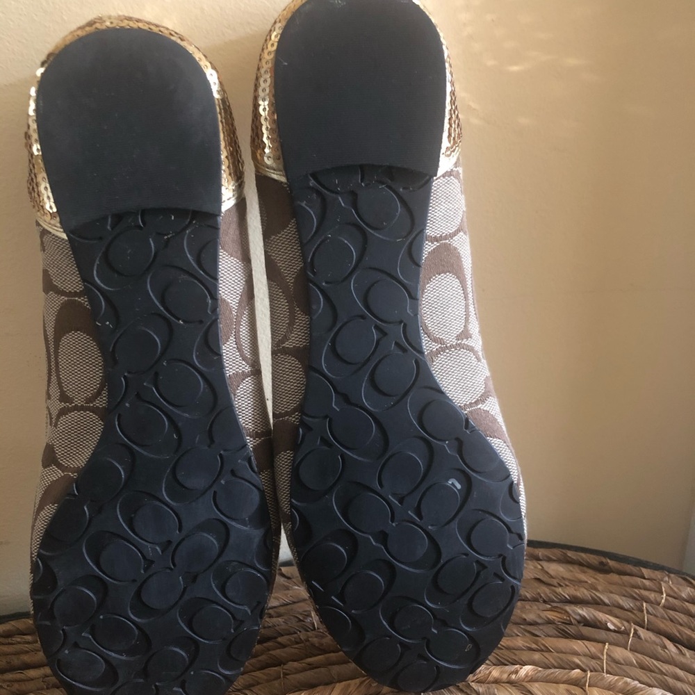 Flat gold sequins coach shoes 6.5 tan ballerina - Picture 4 of 8